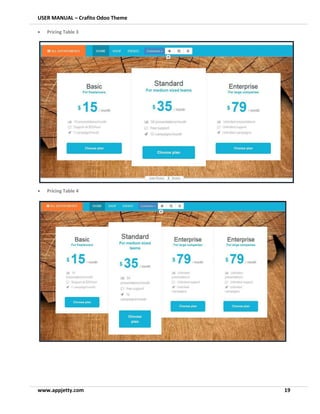USER MANUAL – Crafito Odoo Theme
www.appjetty.com 19
• Pricing Table 3
• Pricing Table 4
 
