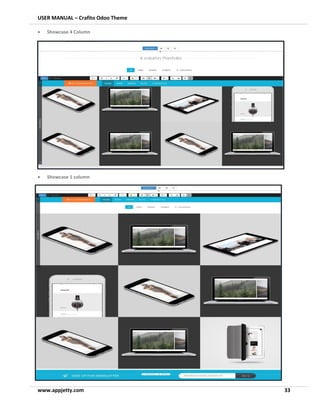 USER MANUAL – Crafito Odoo Theme
www.appjetty.com 33
• Showcase 4 Column
• Showcase 1 column
 