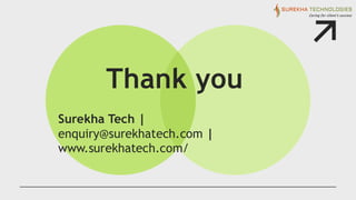 Thank you
Surekha Tech |
enquiry@surekhatech.com |
www.surekhatech.com/
 