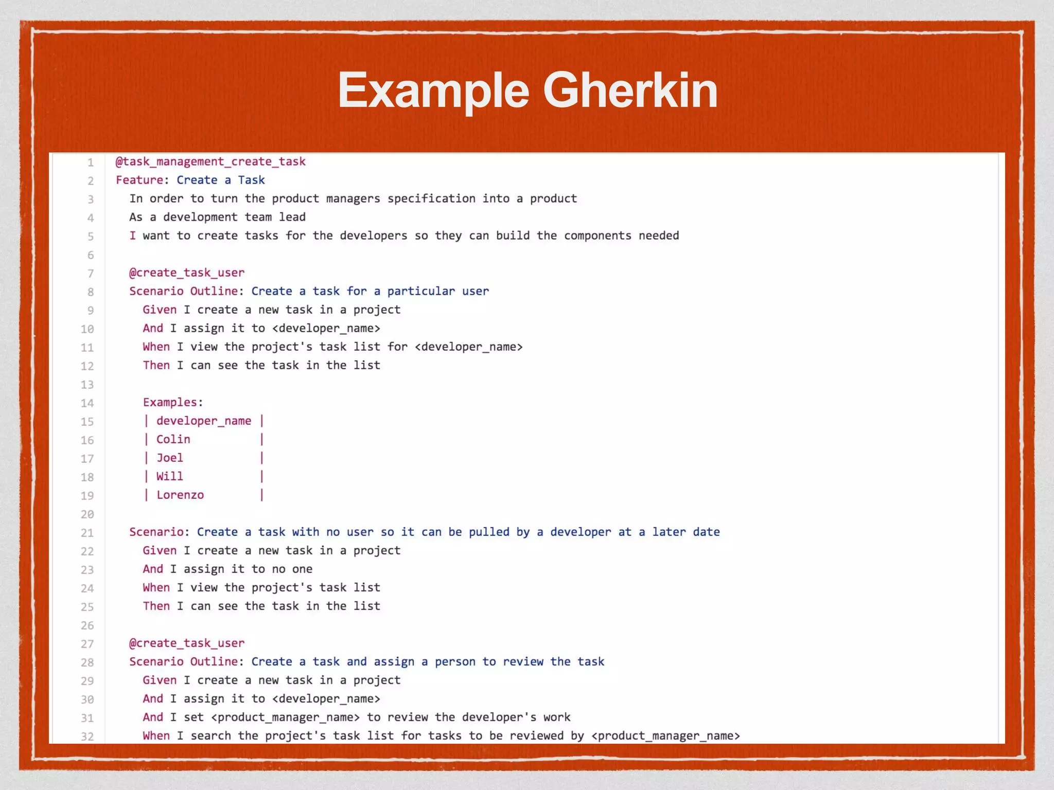 Example Gherkin
 