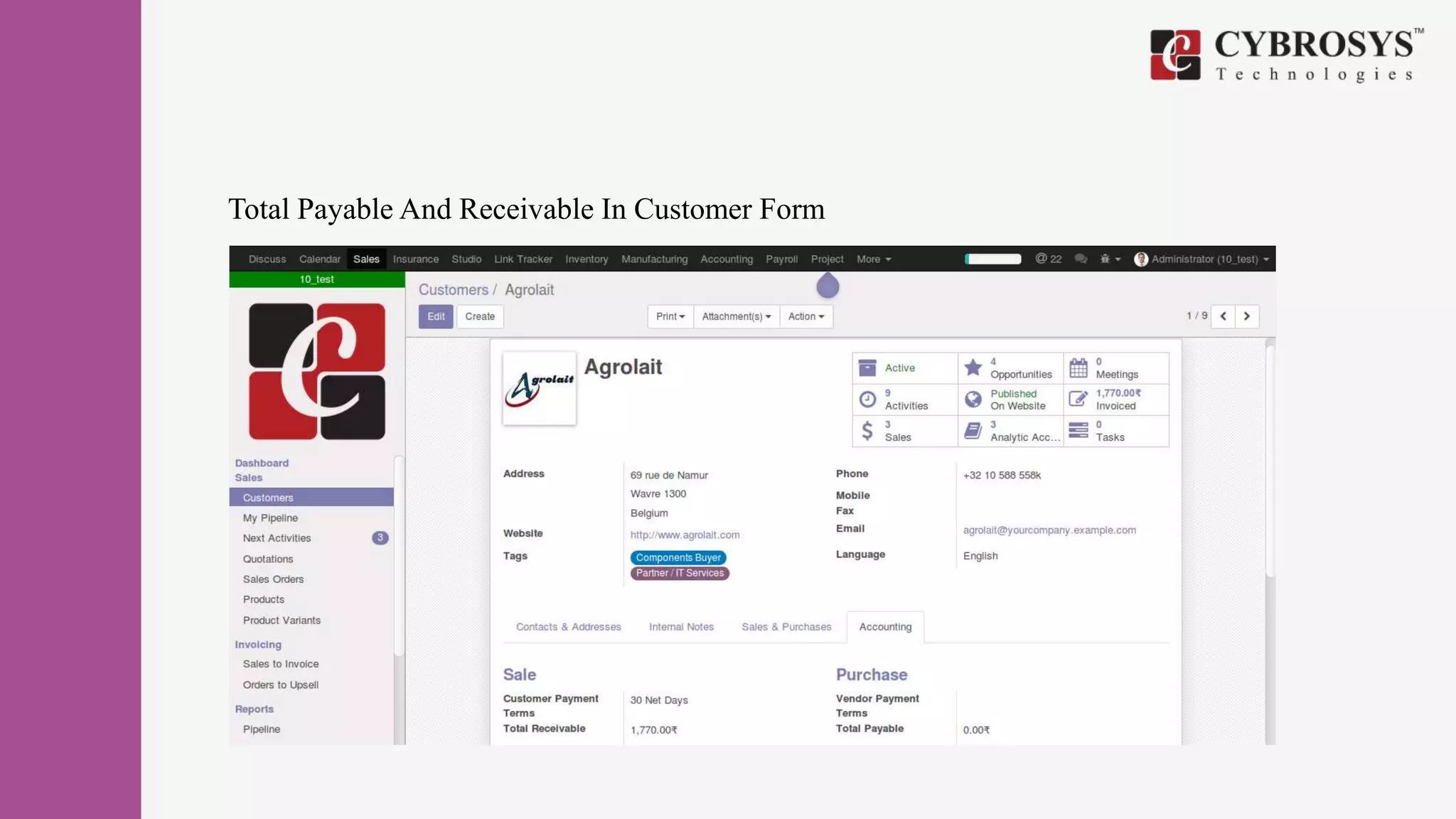 Total Payable And Receivable In Customer Form
 