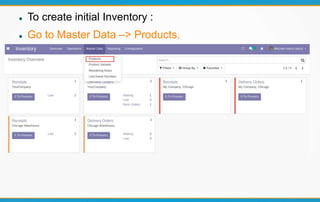  To create initial Inventory :
 Go to Master Data –> Products.
 