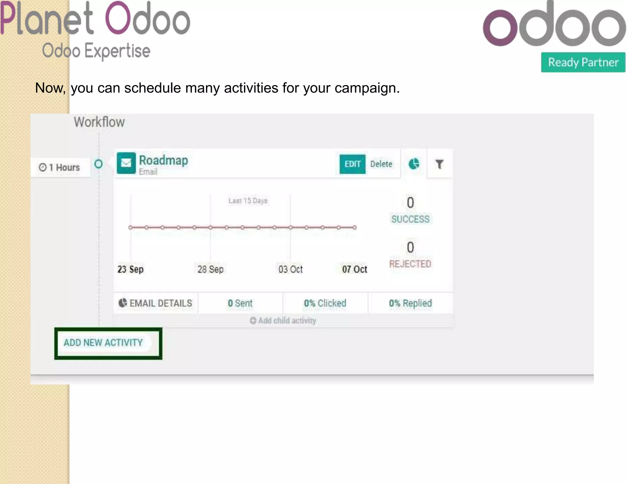 Now, you can schedule many activities for your campaign.
 