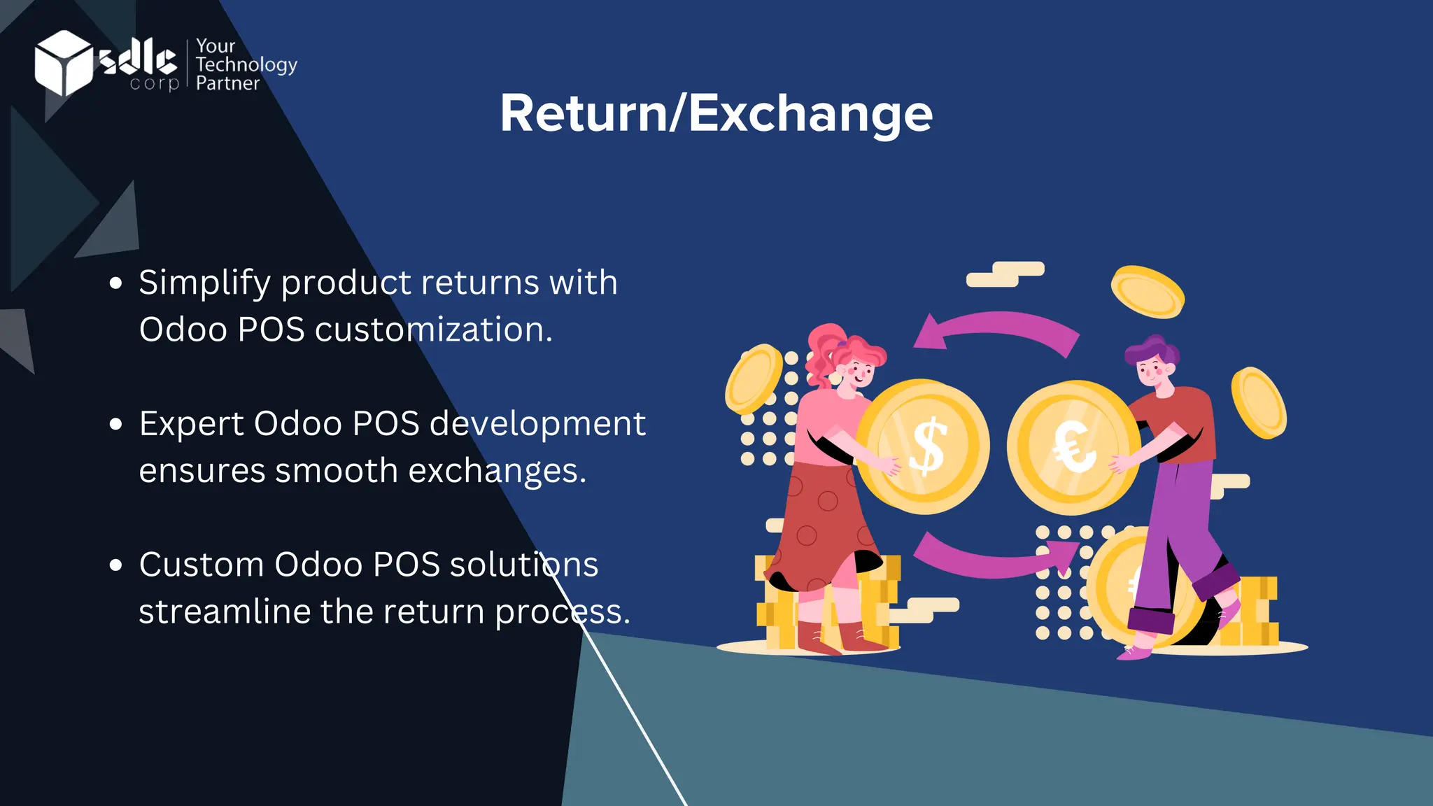 Return/Exchange
Simplify product returns with
Odoo POS customization.
Expert Odoo POS development
ensures smooth exchanges.
Custom Odoo POS solutions
streamline the return process.
 