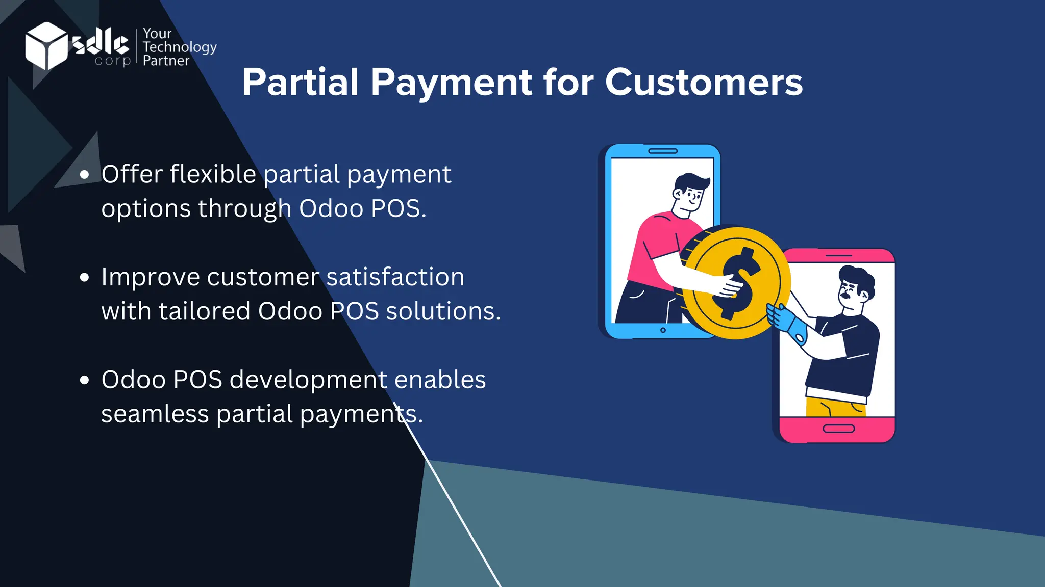 Partial Payment for Customers
Offer flexible partial payment
options through Odoo POS.
Improve customer satisfaction
with tailored Odoo POS solutions.
Odoo POS development enables
seamless partial payments.
 