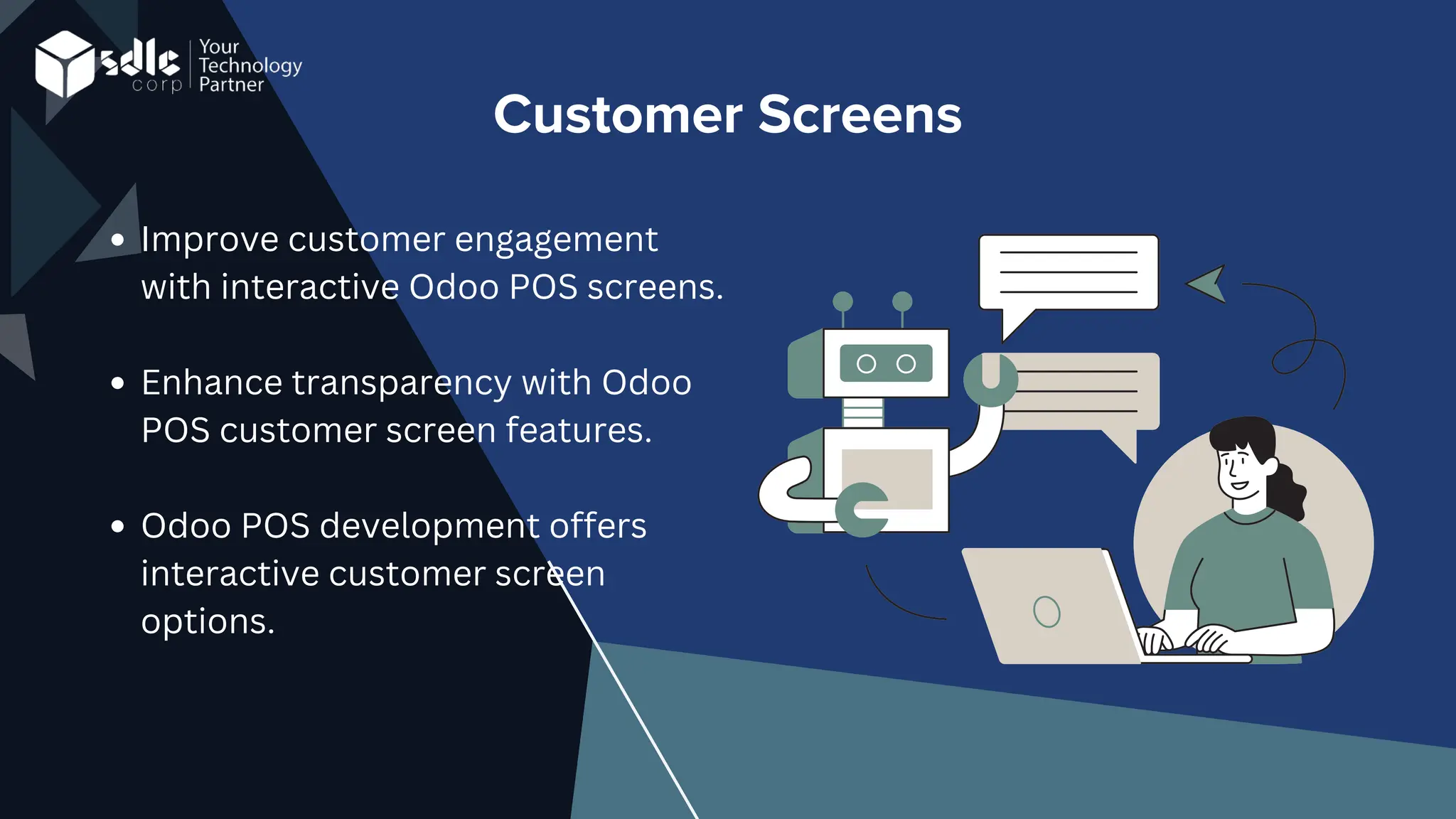 Customer Screens
Improve customer engagement
with interactive Odoo POS screens.
Enhance transparency with Odoo
POS customer screen features.
Odoo POS development offers
interactive customer screen
options.
 