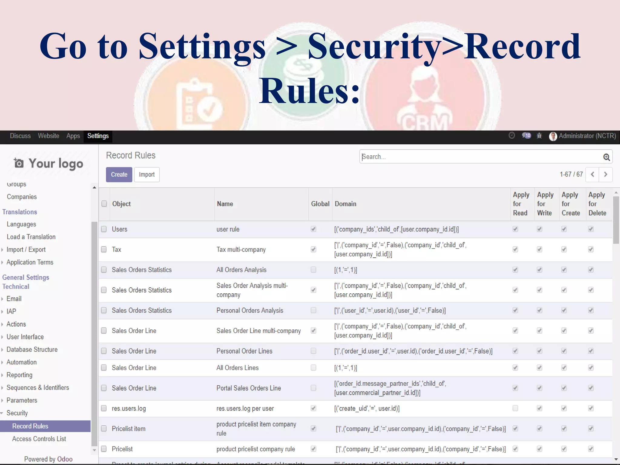 Go to Settings > Security>Record
Rules:
 
