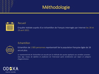 Méthodologie
Recueil
Echantillon
Enquête réalisée auprès d’un échantillon de Français interrogés par Internet les 28 et
29...