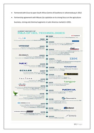 19 | P a g e
• Partnered with Cisco to open South Africa Centre of Excellence in Johannesburg in 2012
• Partnership agreement with Mosaic (to capitalize on its strong focus on the agriculture
business, mining and chemical segments in Latin America market) in 2021.
 