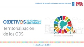 Programa de las Naciones Unidas para el Desarrollo en Ecuador
5 y 6 de febrero de 2019
Territorialización
de los ODS
 