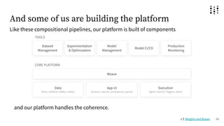 And some of us are building the platform
Like these compositional pipelines, our platform is built of components
24
c.f. Weights and Biases
and our platform handles the coherence.
 