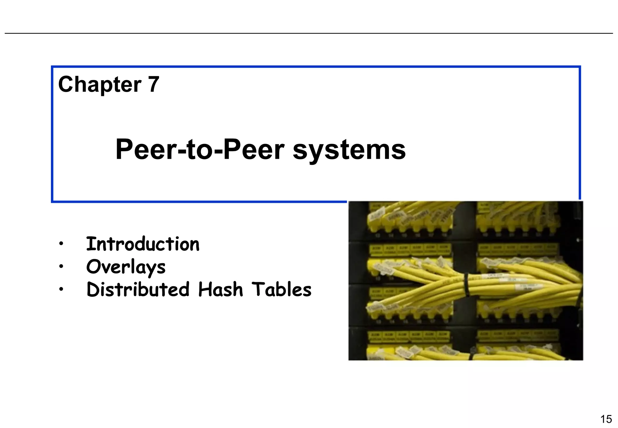 Introduction Overlays Distributed Hash Tables Chapter 7 Peer-to-Peer systems 
