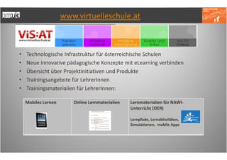 www.virtuelleschule.at



•   Technologische Infrastruktur für österreichische Schulen
•   Neue innovative pädagogische Ko...