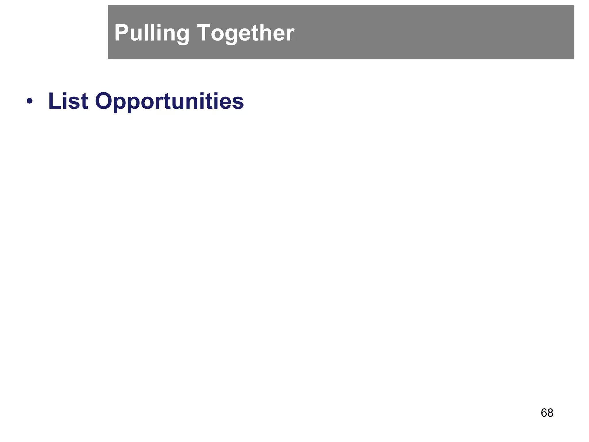 Pulling Together
• List Opportunities
68
 