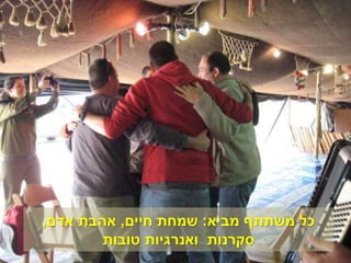 ‫מביא‬ ‫משתתף‬ ‫כל‬:‫חיים‬ ‫שמחת‬,‫אדם‬ ‫אהבת‬,
‫טובות‬ ‫ואנרגיות‬ ‫סקרנות‬
 