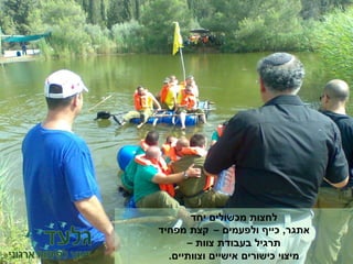 ‫יחד‬ ‫מכשולים‬ ‫לחצות‬
‫אתגר‬,‫ולפעמים‬ ‫כייף‬–‫מפחיד‬ ‫קצת‬
‫צוות‬ ‫בעבודת‬ ‫תרגיל‬–
‫וצוותיים‬ ‫אישיים‬ ‫כישורים‬ ‫מיצוי‬.
 