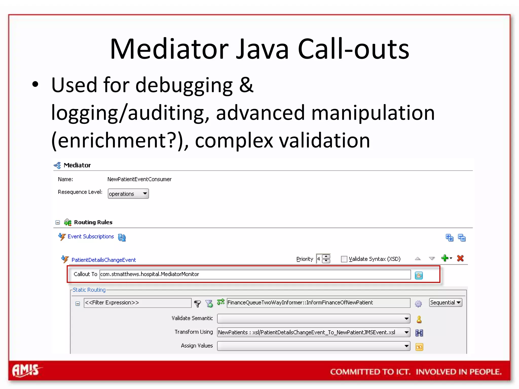 Mediator Java Call-outsUsed for debugging & logging/auditing, advanced manipulation (enrichment?), complex validation 