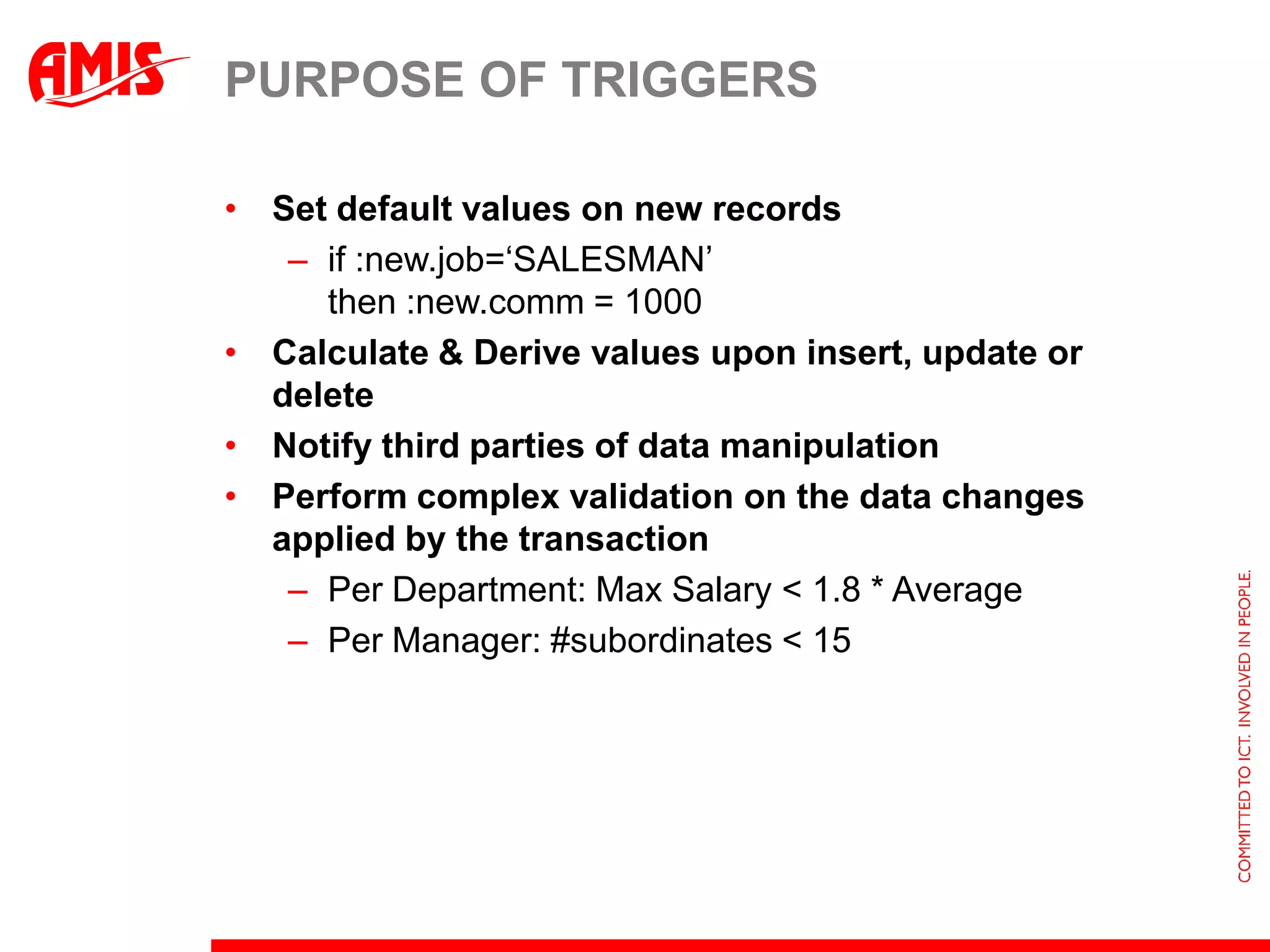 Database StrengthsIntegrityFine grained (data) security and auditingData Retrieval joining tables together, leveraging indexeshierarchical, network-like traversals advanced analytics, historical queries, mining Aggregation and SortingComplex & Massive Data Manipulation