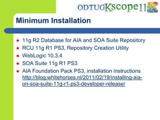 AIA Foundation Pack</li></ul>Optional<br /><ul><li>Oracle Service Bus