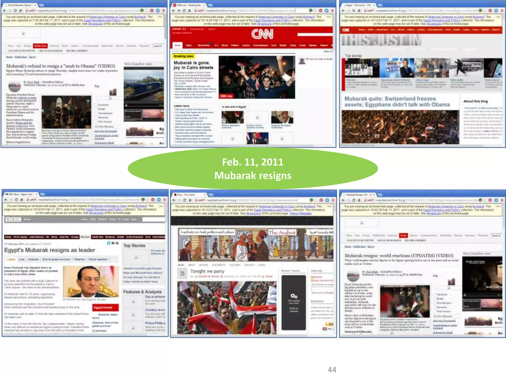 Feb. 11, 2011
Mubarak resigns
44