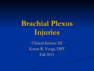 Clinical Science III Karen R. Voogt, DPT Fall 2011 Brachial Plexus Injuries 