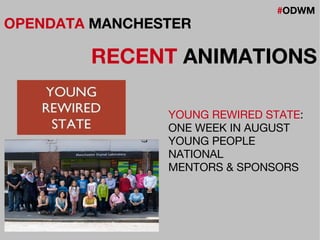 #ODWM
OPENDATA MANCHESTER
RECENT ANIMATIONS
YOUNG REWIRED STATE:
ONE WEEK IN AUGUST
YOUNG PEOPLE
NATIONAL
MENTORS & SPONSORS
 
