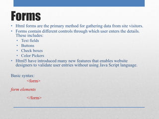 Html tables, forms and audio video | PPTX