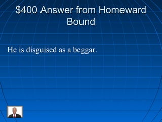 $$440000 AAnnsswweerr ffrroomm HHoommeewwaarrdd 
BBoouunndd 
He is disguised as a beggar. 
 