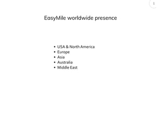 EasyMile worldwide presence
• USA & North America
• Europe
• Asia
• Australia
• Middle East
1
 