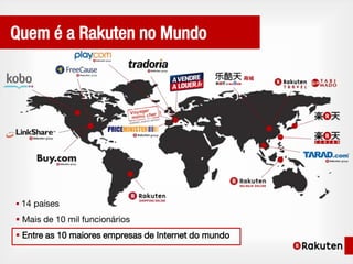 Quem é a Rakuten no Mundo




 14 países

 Mais de 10 mil funcionários
 Entre as 10 maiores empresas de Internet do mundo
 
