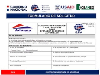 DIRECCION NACIONAL DE ADUANAS
OEA
FORMULARIO DE SOLICITUD
 