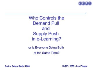 Who Controls the Demand Pull  and  Supply Push  in e-Learning? or is Everyone Doing Both  at the Same Time? SURF / WTR - Leo Plugge Online Educa Berlin 2006 