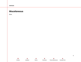 Interlocks
Miscellaneous
None
6
Service Periodic Maintenance
Contents Schematics Illustrated Parts
Installation
 