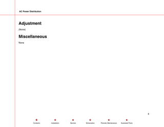 AC Power Distribution
Adjustment
(None)
Miscellaneous
None
8
Service Periodic Maintenance
Contents Schematics Illustrated Parts
Installation
 