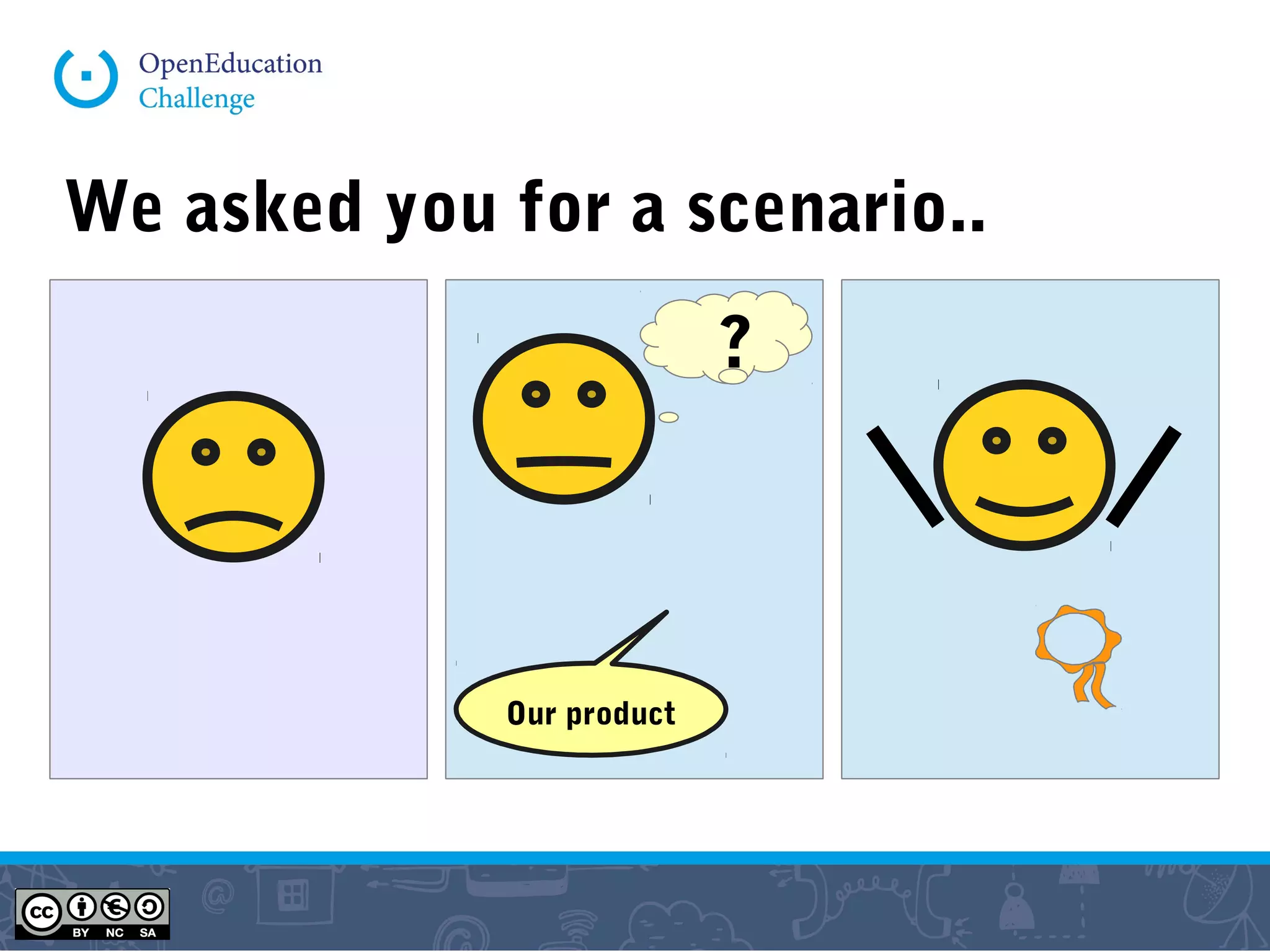 We asked you for a scenario..
Our product
?
 