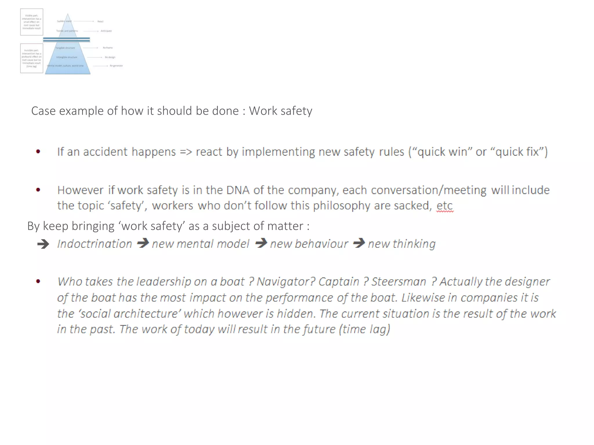 Case example of how it should be done : Work safety
By keep bringing ‘work safety’ as a subject of matter :

 