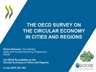 THE OECD SURVEY ON
THE CIRCULAR ECONOMY
IN CITIES AND REGIONS
Oriana Romano, Co-ordinator
Cities and Circular Economy Programme
OECD
1st OECD Roundtable on the
Circular Economy in Cities and Regions
4 July 2019 | 9h-18h
 