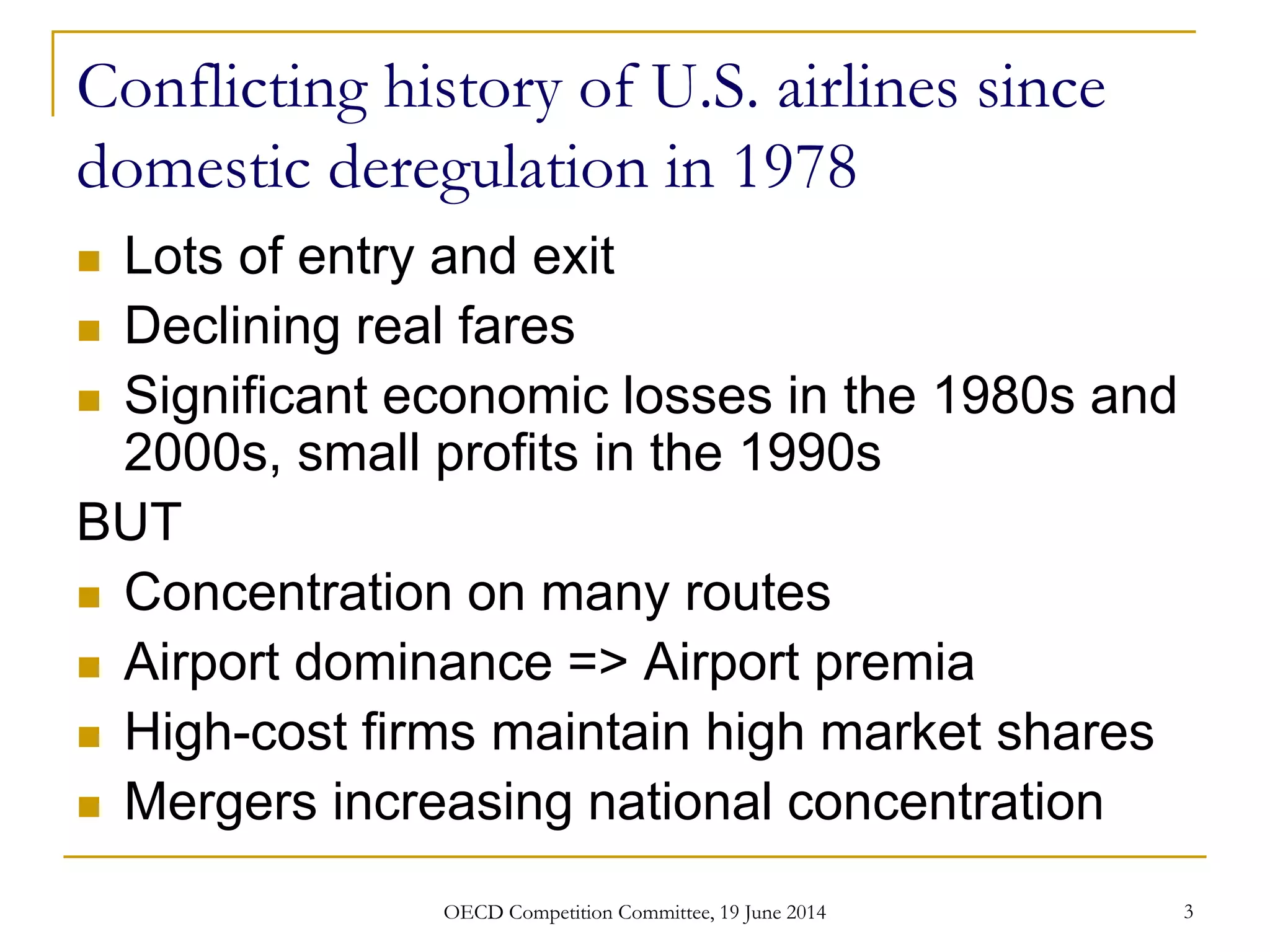 Airline Deregulation and the Evolution of Airline Market Power in the ...