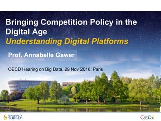 Bringing Competition Policy in the
Digital Age
Understanding Digital Platforms
Prof. Annabelle Gawer
OECD Hearing on Big Data, 29 Nov 2016, Paris
 