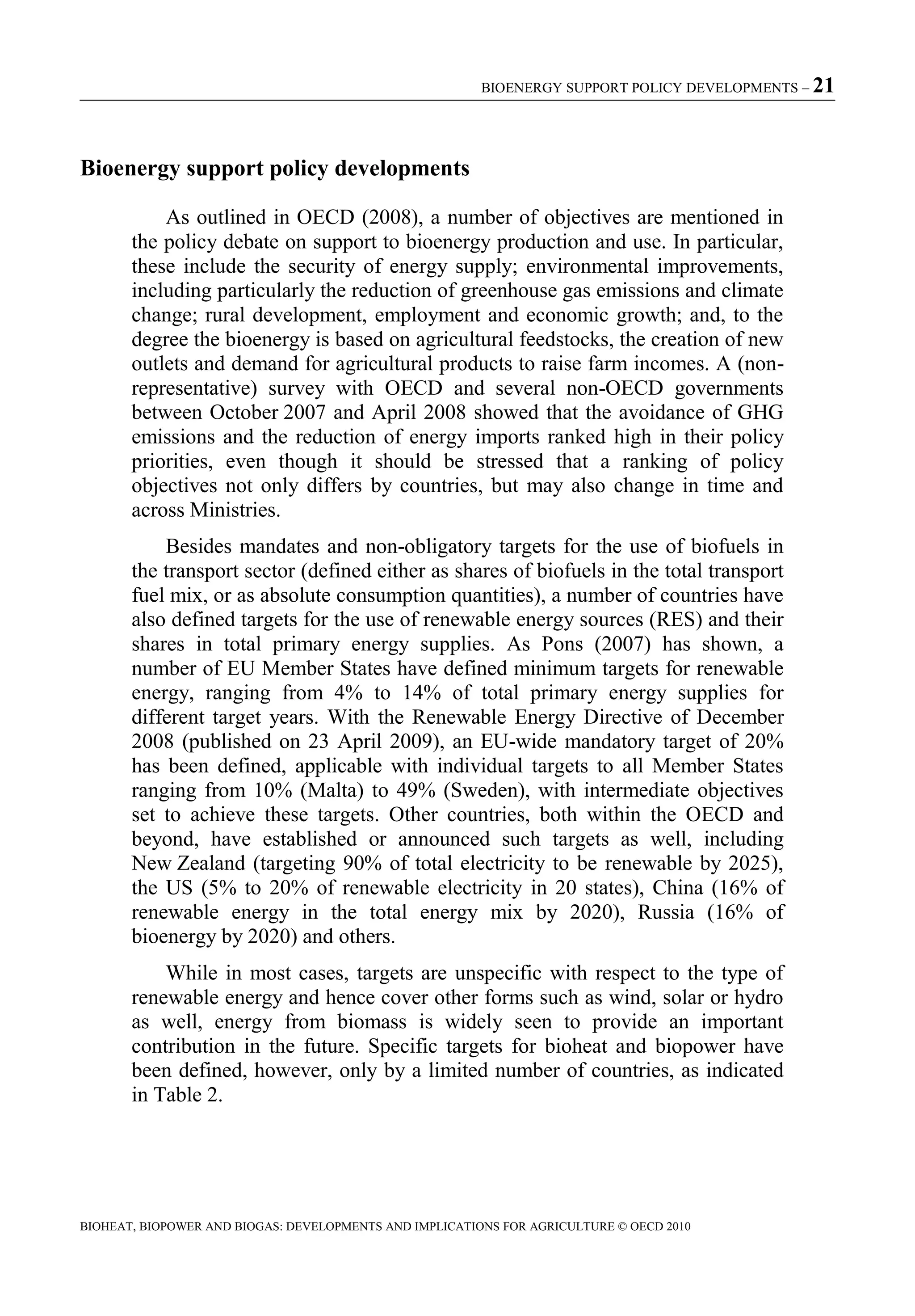 Bioheat, Biopower and Biogas - Developments and Implications for ...