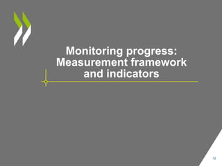 Monitoring progress:
Measurement framework
and indicators
12
 