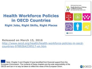 Health Workforce Policies
in OECD Countries
Right Jobs, Right Skills, Right Places
Released on March 15, 2016
http://www.oecd.org/health/health-workforce-policies-in-oecd-
countries-9789264239517-en.htm
Note: Chapter 3 and Chapter 6 have benefited from financial support from the
European Commission. The contents of these chapters are the sole responsibility of the
OECD and can in no way be taken to reflect the views of the European Union.
 