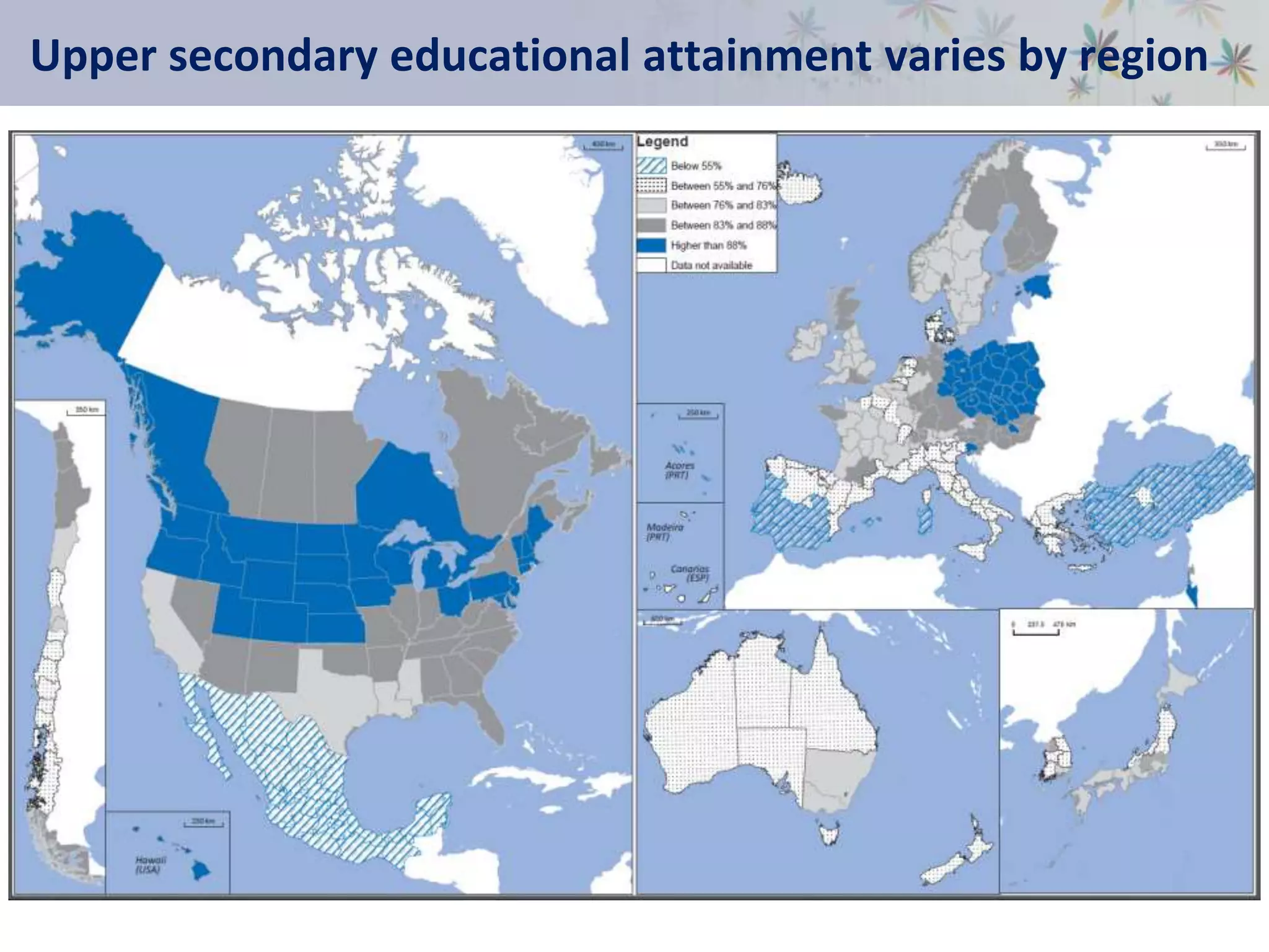 Upper secondary educational attainment varies by region
 