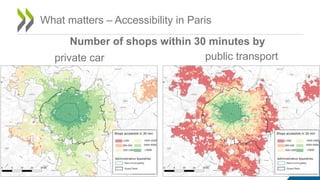 4
What matters – Accessibility in Paris
Number of shops within 30 minutes by
private car public transport
 
