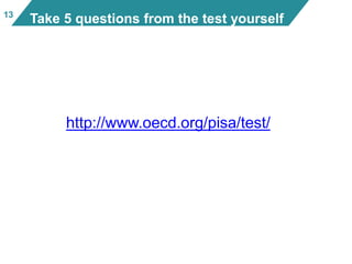 http://www.oecd.org/pisa/test/
Take 5 questions from the test yourself13
 