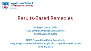 Results-Based Remedies
Professor Lauren Willis
LMU Loyola Law School, Los Angeles
Lauren.Willis@lls.edu
OECD Competition Policy Roundtable
Integrating consumer behaviour insights in competition enforcement
June 24, 2022
 
