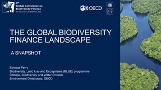 THE GLOBAL BIODIVERSITY
FINANCE LANDSCAPE
A SNAPSHOT
Edward Perry
Biodiversity, Land Use and Ecosystems (BLUE) programme
Climate, Biodiversity and Water Division
Environment Directorate, OECD
 