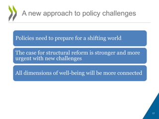 A new approach to policy challenges
Policies need to prepare for a shifting world
The case for structural reform is stronger and more
urgent with new challenges
All dimensions of well-being will be more connected
17
 
