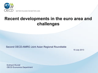 Recent developments in the euro area and
challenges
Second OECD-AMRO Joint Asian Regional Roundtable
19 July 2013
Eckhard Wurzel
OECD Economics Department
 