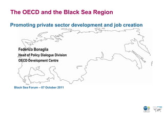 The OECD and the Black Sea Region

Promoting private sector development and job creation



   Federico Bonaglia
   Head of Policy Dialogue Division
   OECD Development Centre




 Black Sea Forum – 07 October 2011
 
